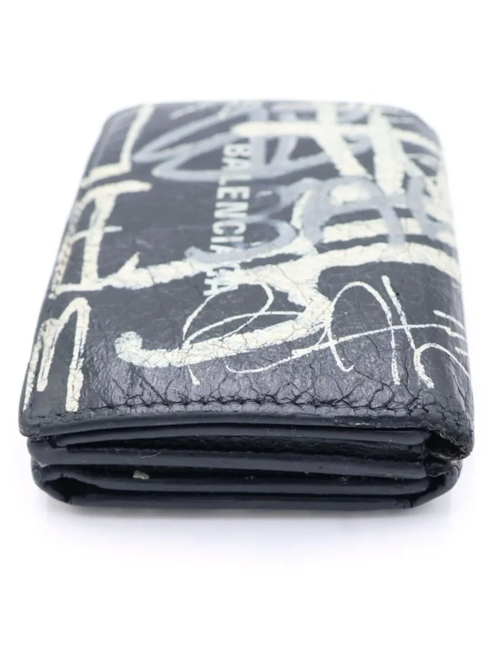 Balenciaga Cash Mini Wallet Trifold Graffiti Leather Black